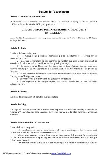 Statuts de l'association GROUPE D'ETUDE DES ... - Gretia