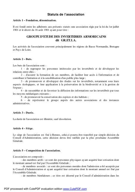 Statuts de l'association GROUPE D'ETUDE DES ... - Gretia