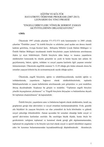 Engelli Bireylere YÃ¶nelik Serbest Zaman Aktivitelerinin ...