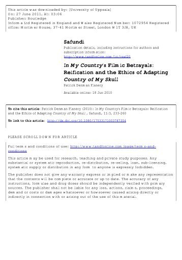 in my countrys filmic betrayals: reification and the .