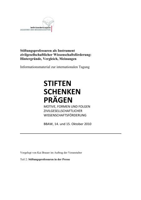 Stiftungsprofessuren in der Presse - Stifterverband fÃ¼r die Deutsche ...