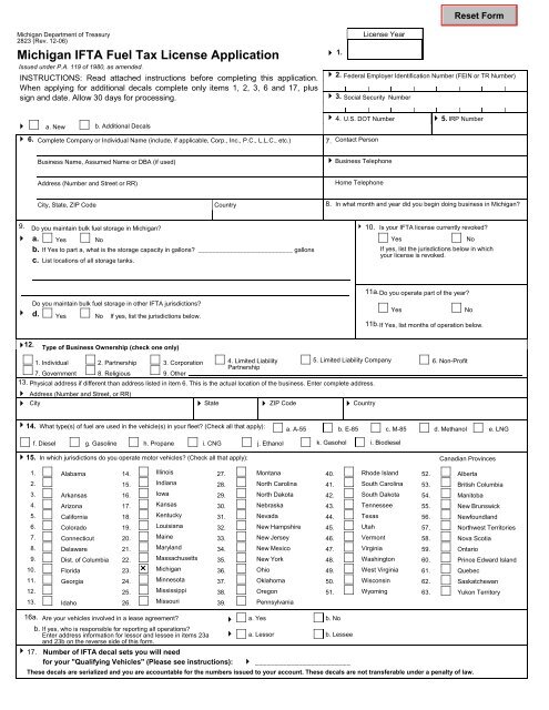 2823, Michigan IFTA Fuel Tax License Application - FormSend