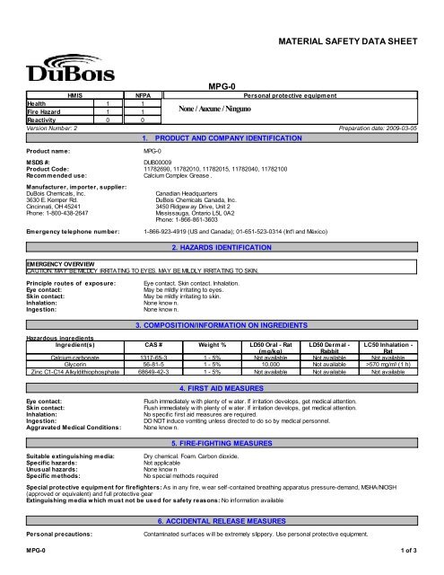 Msds Dubois Chemicals Online