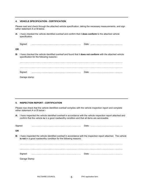 application for a private hire vehicle licence - Wiltshire Council