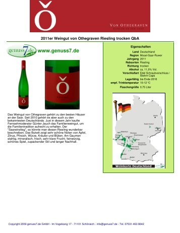 2011er Weingut von Othegraven Riesling trocken QbA - Genuss7.de