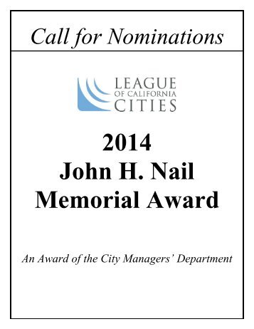 2013 John H. Nail Memorial Award - League of California Cities