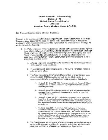 APWU, USPS Agreement on Transfer Opportunities, Aug. 8, 2006