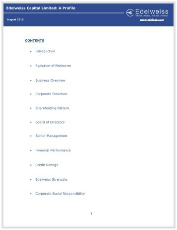 1 Edelweiss Capital Limited: A Profile