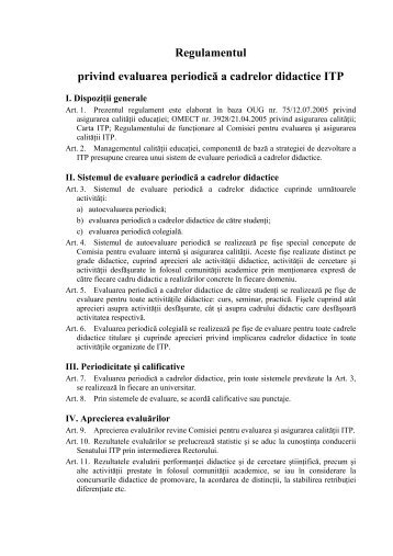 Regulamentul privind evaluarea periodicÄ a cadrelor didactice ITP