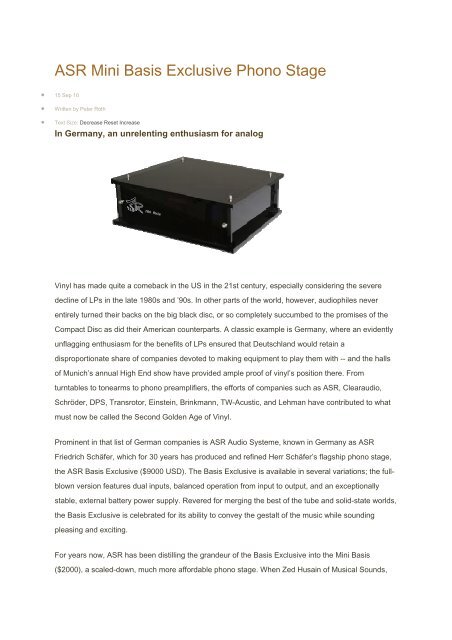 ASR Mini Basis Exclusive Phono Stage - Avin Ava Web Site