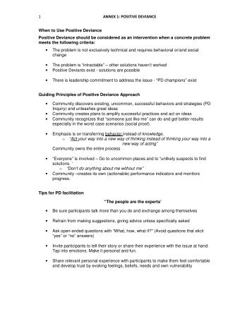 1 ANNEX 1: POSITIVE DEVIANCE When to Use Positive Deviance ...