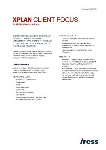 XPLAN Client Focus Factsheet - iress