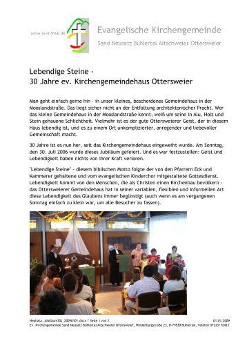 JubilÃ¤um 30 Jahre Kirchengemeindehaus Hephata / Ottersweier ...