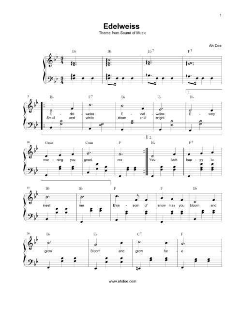 Download complete Edelweiss Piano Sheet (PDF Format) - AhDoe