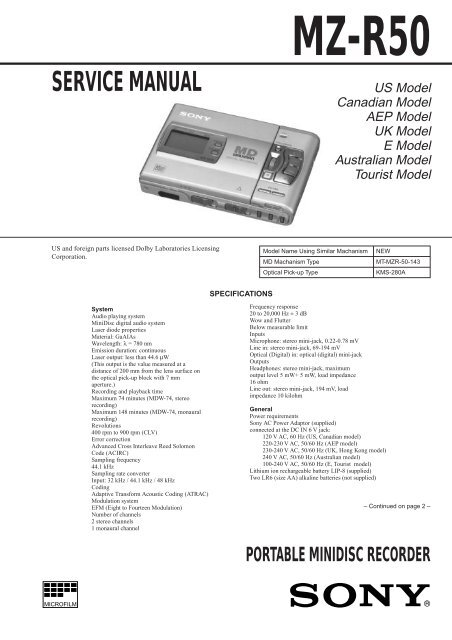 MZ-R50 Service Manual MiniDisc Community Page