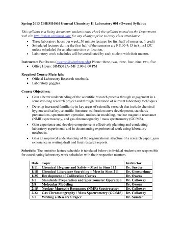 Spring 2013 CHEM108H General Chemistry II Laboratory 001 ...