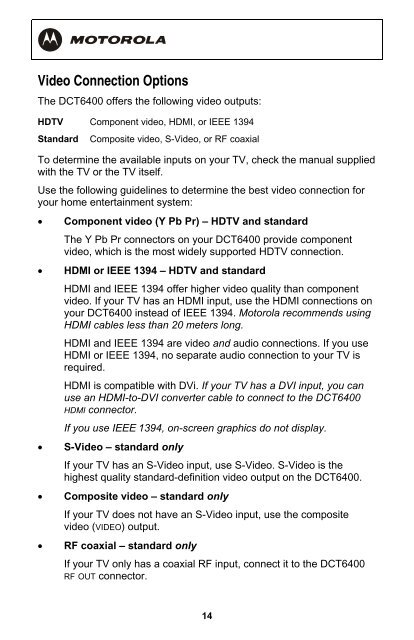 Motorola DCT6412 or DCT6416 - MetroCast