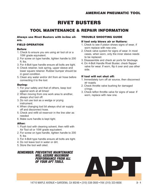 APT 133 Rivet Buster Parts