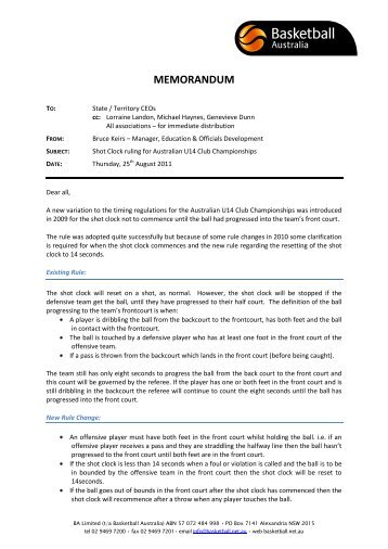 Shot Clock rules for Boys and Girls Australian U14 Club ...