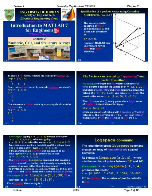 Introduction to MATLAB 7 for Engineers - The University of Jordan