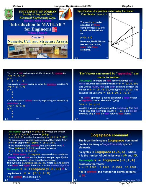 Økologi slå jorden Introduction to MATLAB 7 for Engineers - The University of Jordan