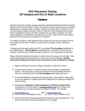 HCC Placement Testing Off Campus and Out of State Locations