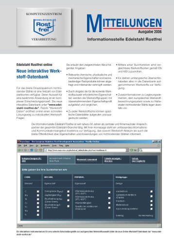 Mitteilungen 2006 - Informationsstelle Edelstahl Rostfrei
