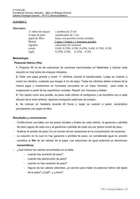 TP NÂº 2 Potencial HÃ­drico. - Facultad de Ciencias Naturales