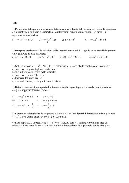 GEOMETRIA ANALITICA: LA RETTA E LA PARABOLA - ITIS E. Divini