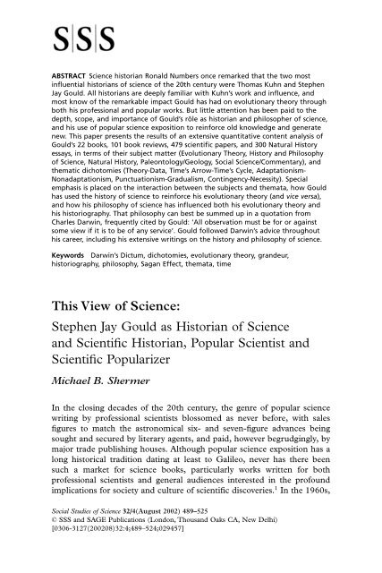 This View Of Science The Unofficial Stephen Jay Gould Archive