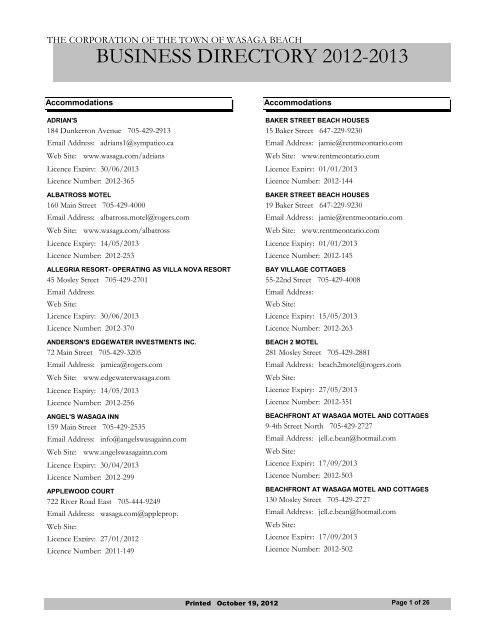 Business Directory By Type Wasaga Beach