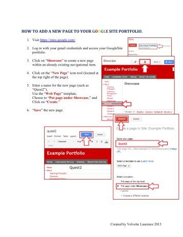 HOW TO ADD A NEW PAGE TO YOUR GOOGLE SITE PORTFOLIO.