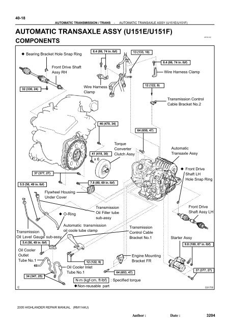 Automatic Transaxle Assy U151e U151f Highlander Club