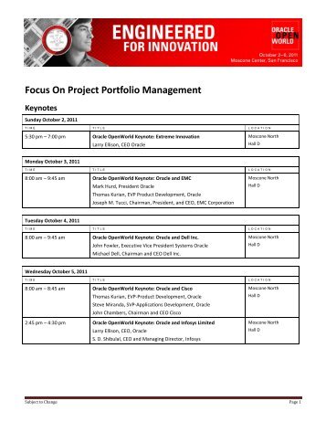 Focus On Project Portfolio Management | Oracle OpenWorld 2011