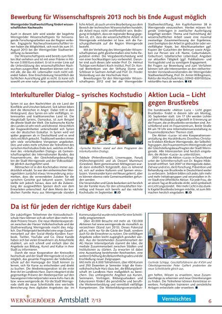 Amtsblatt Stadt Wernigerode 07 - 2013 (4.45 MB)