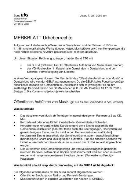 MERKBLATT Urheberrechte - ETG Bund der evangelischen ...
