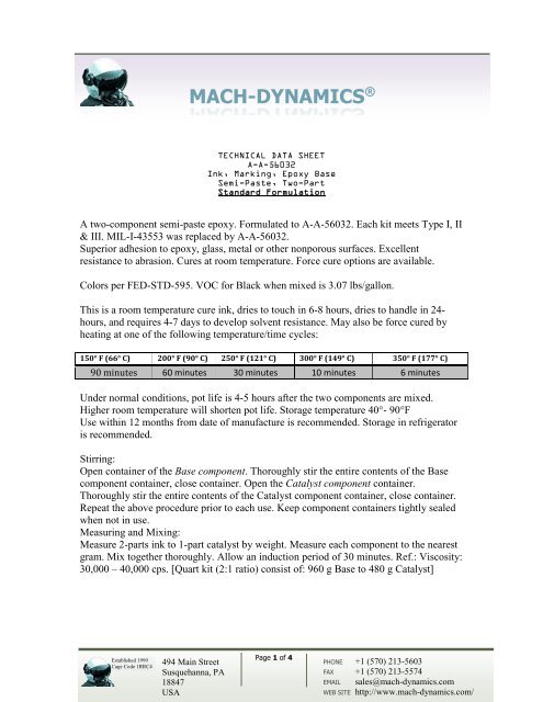 Technical Data Sheet A-A-56032 - Mach-Dynamics