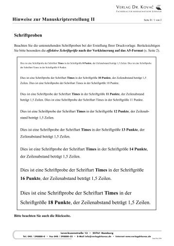 Schriftproben - Verlag Dr. Kovač
