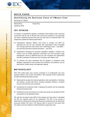 WHITE PAPER Quantifying the Business Value of VMware View IDC ...