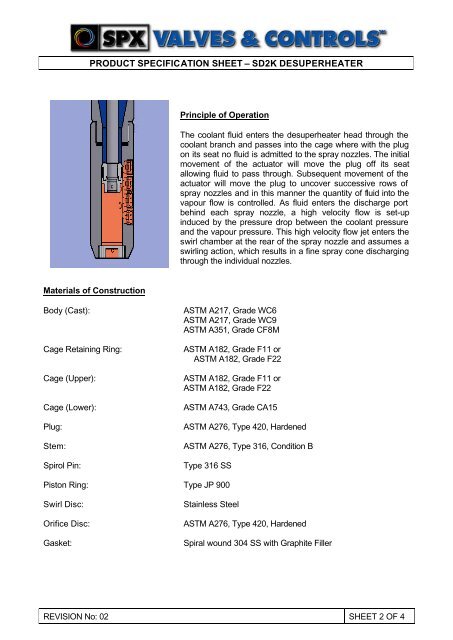 product specification sheet â sd2k desuperheater - Fagerberg