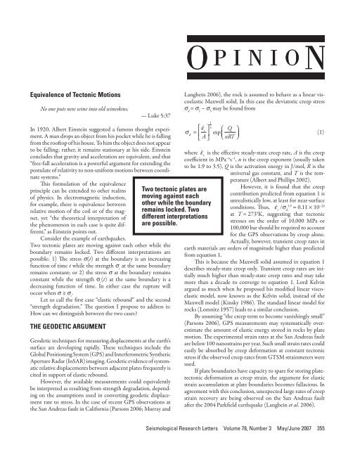 OPINION OPINION - Seismological Research Letters