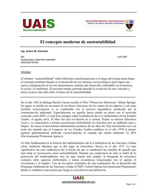 El concepto moderno de sustentabilidad - Sustentabilidad.uai.edu.ar