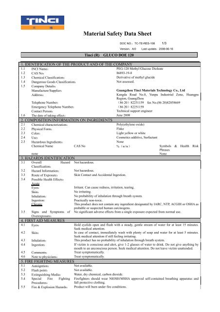 Material Safety Data Sheet