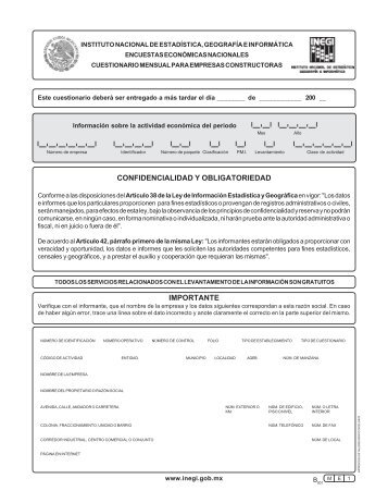 Cuestionario Mensual para Empresas Constructoras - Inegi