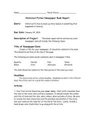 Historical Fiction Newspaper Book Report Genre: Title of ...