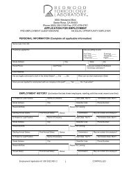 Employment Application - Redwood Toxicology Laboratory