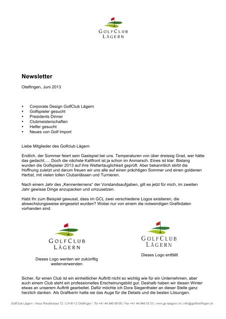 Newsletter Juni 2013 - Golfclub LÃ¤gern