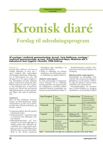 Kronisk diare - Forslag til udredningsprogram - GastroLab