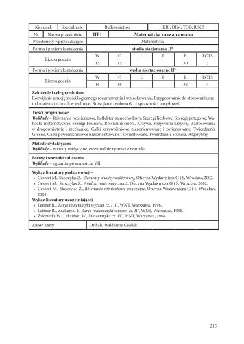 Program_przedmiotow_.. - WydziaÅ Budownictwa i Architektury