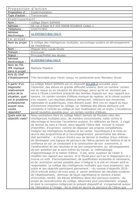 intelligences multiples - acadÃ©mie de Lille